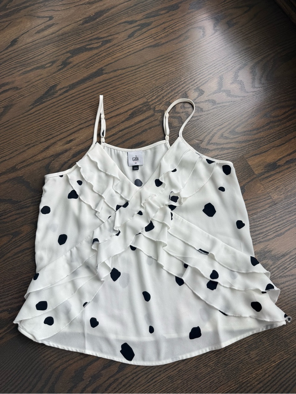 CAbi Polka Dot Ruffle Cami XS